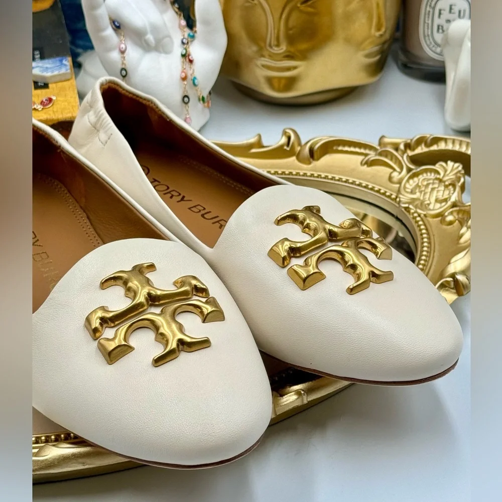 🆕 TORY BURCH 🧿 NWOB Eleanor White Leather Smoking Slipper Loafers, Sz US 6
